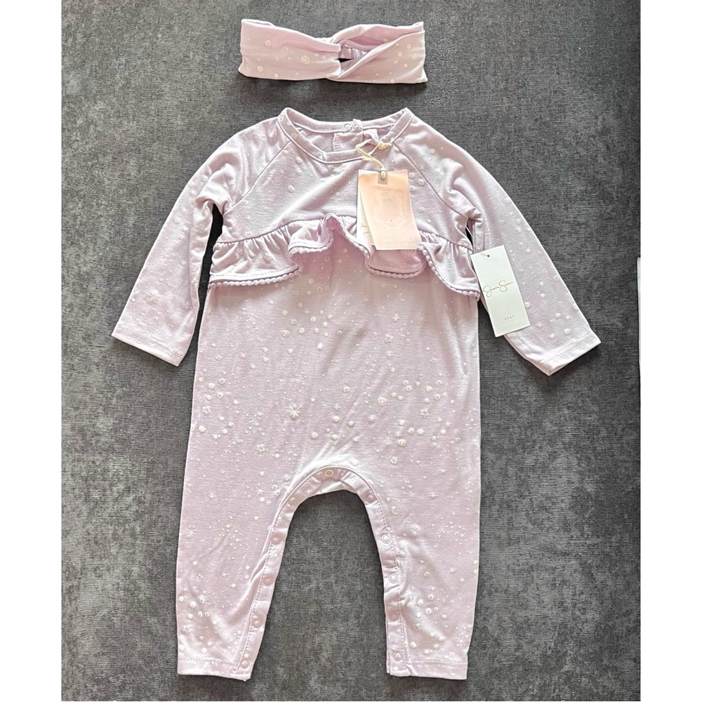 NWT Jessica Simpson Purple Coverall and Headband Set Size 12 Months